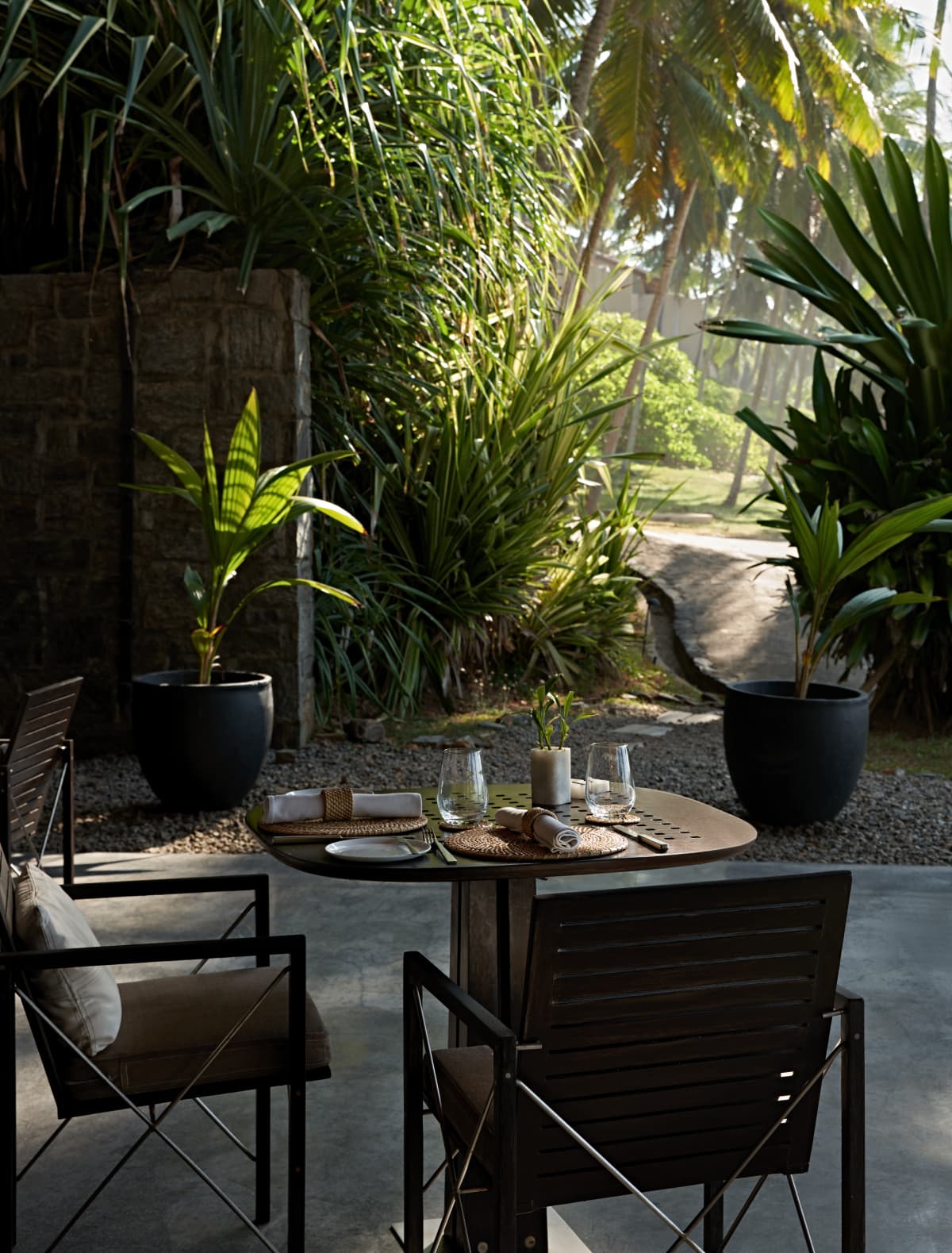 Garden dining table at dusk